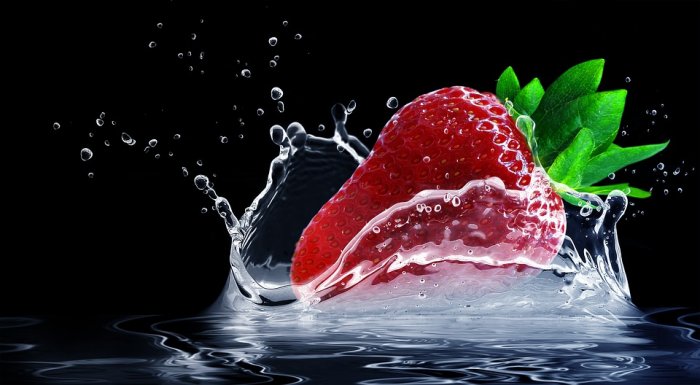 Strawberry Water Splashes Splash Drop Of Water